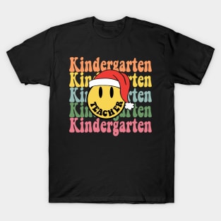 Retro Christmas Teacher Kindergarten Santa Hat Back To School T-Shirt